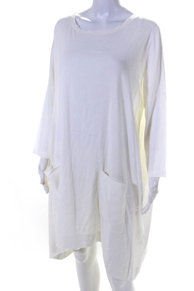 Raquel Allegra Womens Jersey Round Neck Short Sleeve A-Line Dress White Size 3