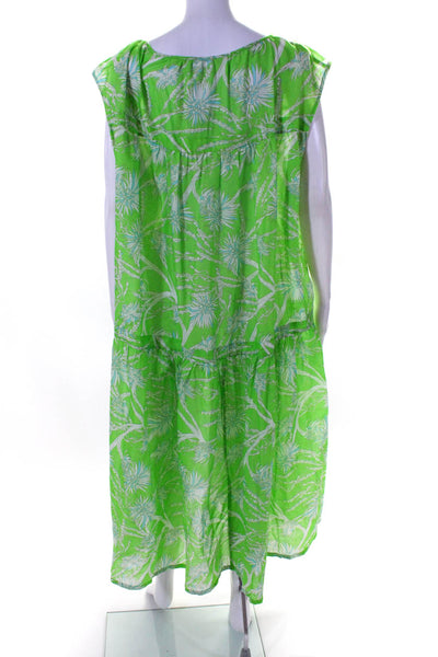 Eywasouls Malibu Womens Abstract Printed Sleeveless A-Line Dress Green Size M