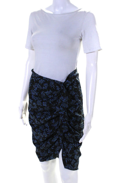 Veronica Beard Womens Ruched Ruffle Floral Pencil Skirt Black Blue Size 4