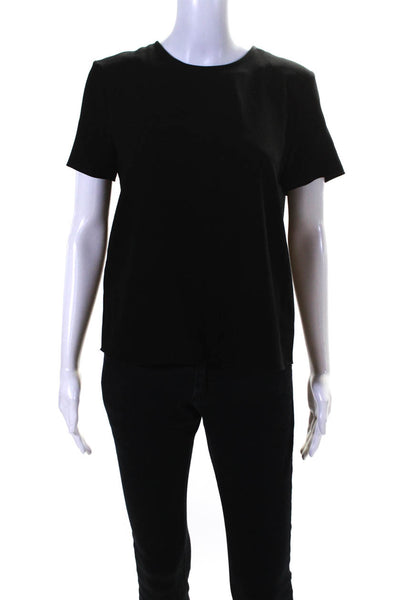 Jenni Kayne Womens Short Sleeve Crepe Crew Neck Tee Shirt Blouse Black Small