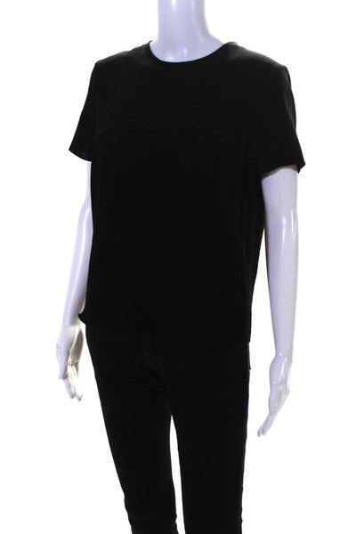 Jenni Kayne Womens Short Sleeve Crepe Crew Neck Tee Shirt Blouse Black Small