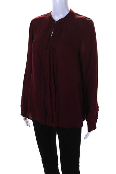 L'Agence Womens Y Neck Keyhole Pleated Long Sleeve Top Blouse Burgundy Small