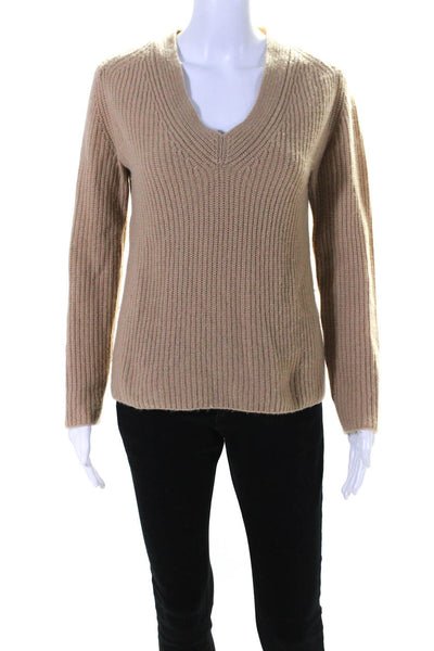 Vince Womens Thick Knit V Neck Pullover Sweater Beige Cashmere Size Extra Small