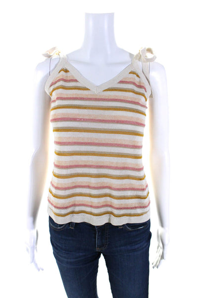 La Maille Sezane Womens V Neck Striped Knit Tank Top Beige Size Small