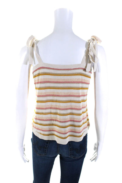 La Maille Sezane Womens V Neck Striped Knit Tank Top Beige Size Small