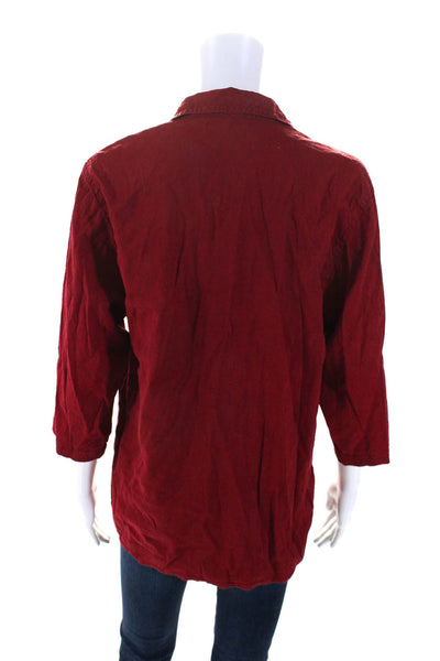 Eileen Fisher Womens Collared 3/4 Sleeve Front Pocket Blouse Red Size Small