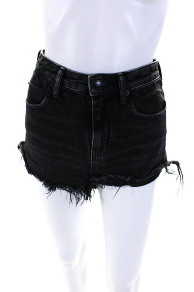 Alexander Wang Womens Front Zip Distressed Jean Shorts Denim Black Size 24