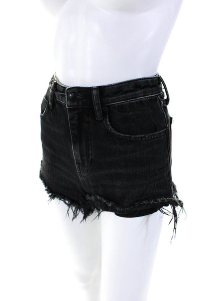 Alexander Wang Womens Front Zip Distressed Jean Shorts Denim Black Size 24