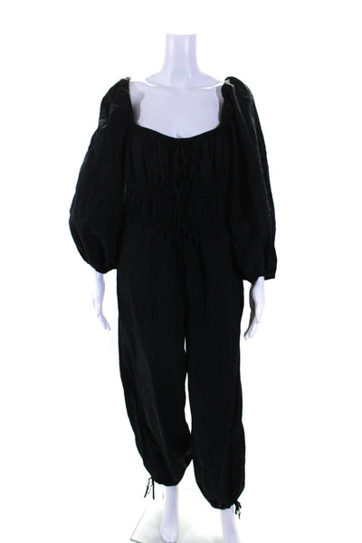 Ulla Johnson Womens 3/4 Puff Sleeve Poplin Drawstring Jumpsuit Black Size 8