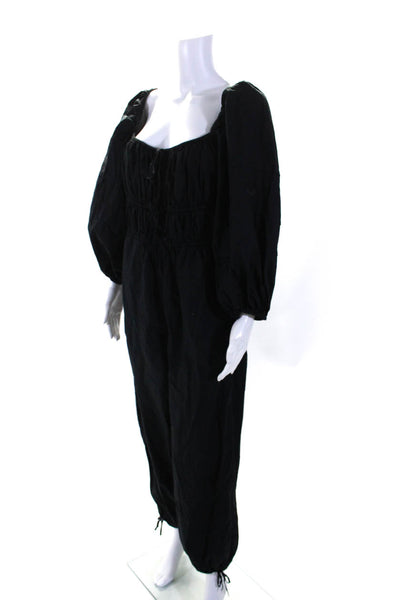 Ulla Johnson Womens 3/4 Puff Sleeve Poplin Drawstring Jumpsuit Black Size 8