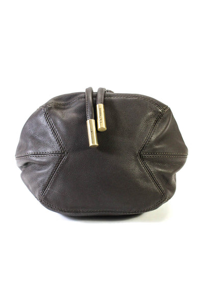 L.K. Bennett Womens Leather Grommet Stud Drawstring Shoulder Bucket Handbag Gray
