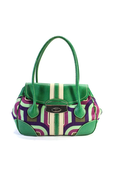 Prada Womens Patchwork Striped Print Push Lock Flapped Shoulder Handbag Green
