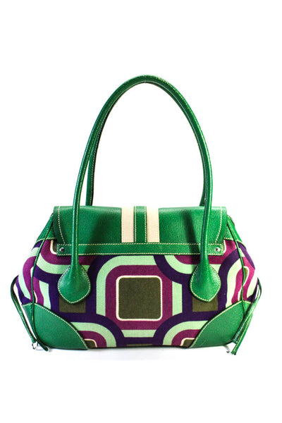 Prada Womens Patchwork Striped Print Push Lock Flapped Shoulder Handbag Green