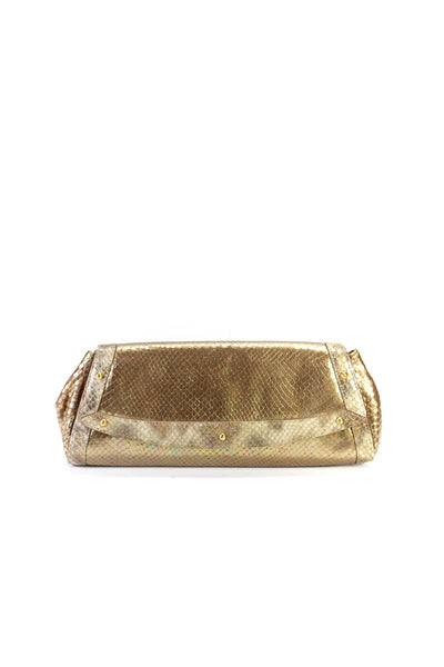 Cole Haan Womens Leather Metallic Embossed Animal Print Clutch Handbag Gold