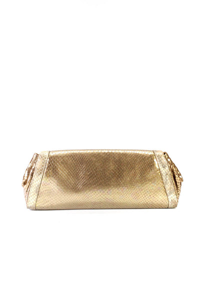 Cole Haan Womens Leather Metallic Embossed Animal Print Clutch Handbag Gold