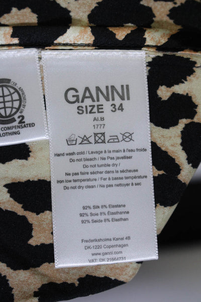 Ganni Women's Halter Neck Sleeveless Animal Print Midi Dress Size 34