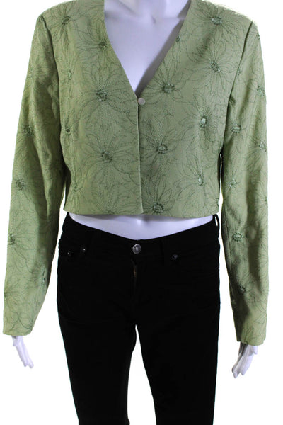 Nicole Miller Women's Long Sleeves Lined Cropped One Button Jacket Green Size S