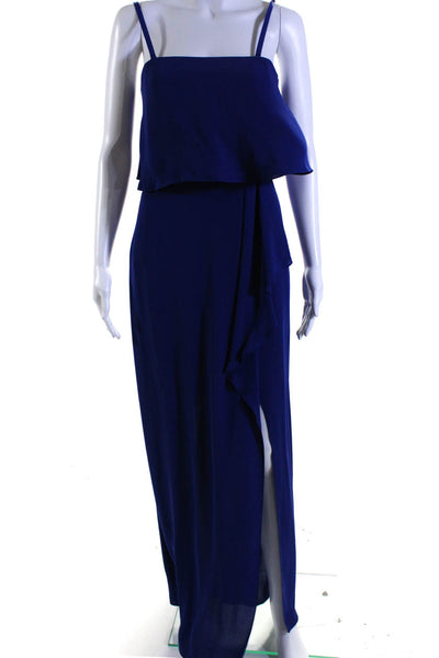 BCBG Max Azria Womens Spaghetti Strap Chiffon Gown Maxi Dress Blue Size 2
