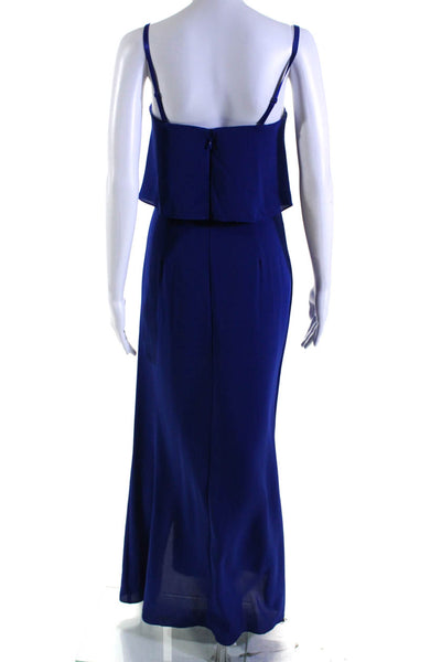 BCBG Max Azria Womens Spaghetti Strap Chiffon Gown Maxi Dress Blue Size 2