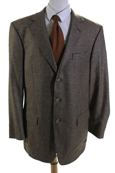 Tallia Uomo Mens Woven Houndstooth Three Button Blazer Jacket Brown Size 42 L