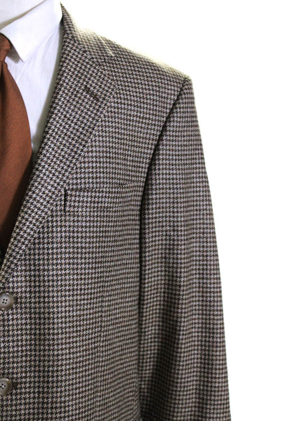 Tallia Uomo Mens Woven Houndstooth Three Button Blazer Jacket Brown Size 42 L