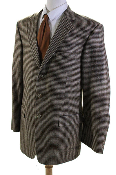 Tallia Uomo Mens Woven Houndstooth Three Button Blazer Jacket Brown Size 42 L