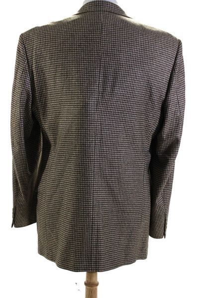 Tallia Uomo Mens Woven Houndstooth Three Button Blazer Jacket Brown Size 42 L