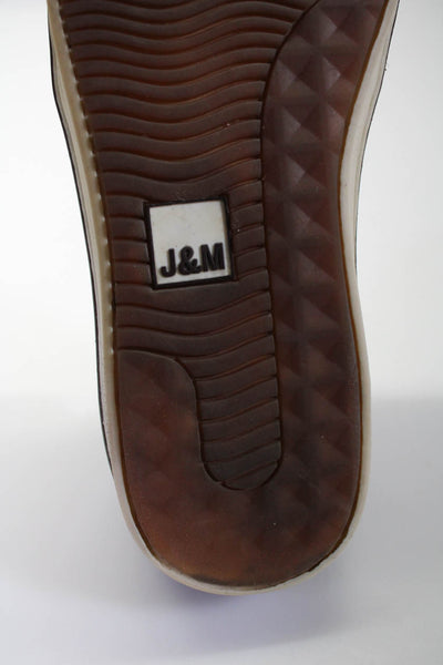 J&M Mens Woven Leather Round Toe Slip On Sneakers Brown Size 11