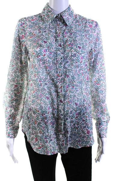 Finley Womens Button Front Long Sleeve Collared Floral Shirt White Multi Size XS