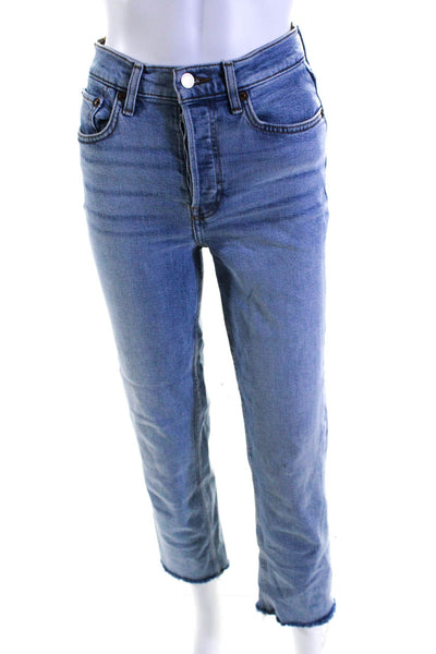 Re/Done Womens Button Fly High Rise 70s Stove Pipe Jeans Blue Denim Size 24