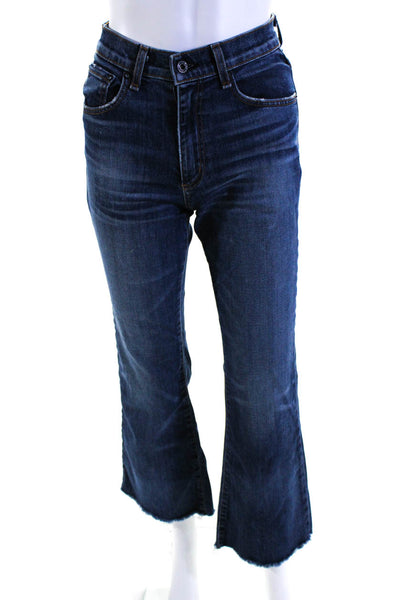 Askk NY Womens Zipper Fly High Rise Fringe Flare Leg Jeans Blue Denim Size 24