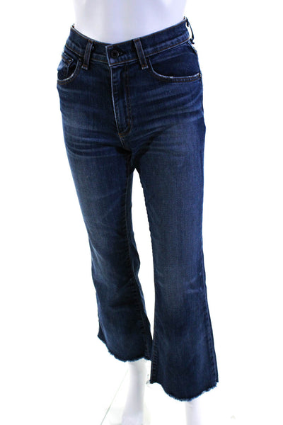 Askk NY Womens Zipper Fly High Rise Fringe Flare Leg Jeans Blue Denim Size 24