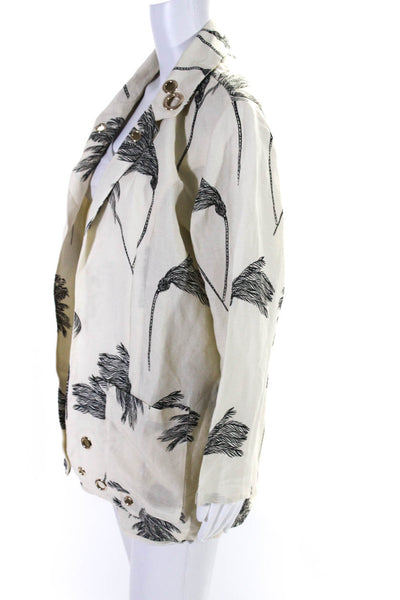 Sensi Studio Womensa Linen Palm Tree Print Shorts Set White Size Large/Extra Lar