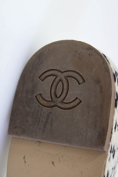 Chanel Womens Woven Logo Slide On Sandals White Black Size 37 7 Wide