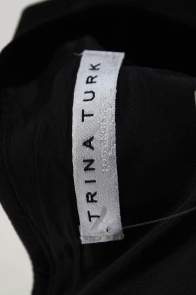 Trina Turk Womens V-Neck Long Sleeve Zip Up Knee Length Dress Black Size M