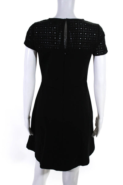 J Crew Womens Embroidered Round Neck Short SLeeve Zip Up Dress BlacK Size 2