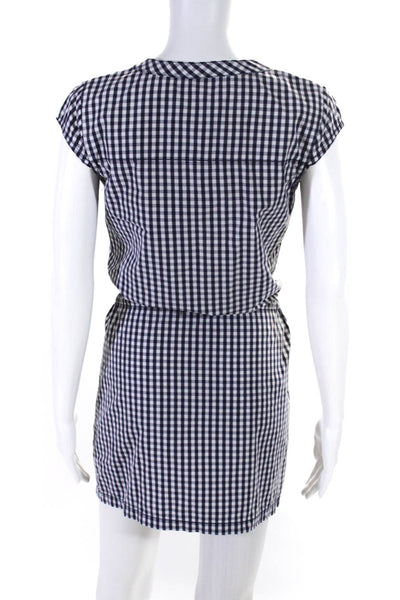 J Crew Womens Cotton Checkered Drawstring Waist Button Up Dress Blue Size 2