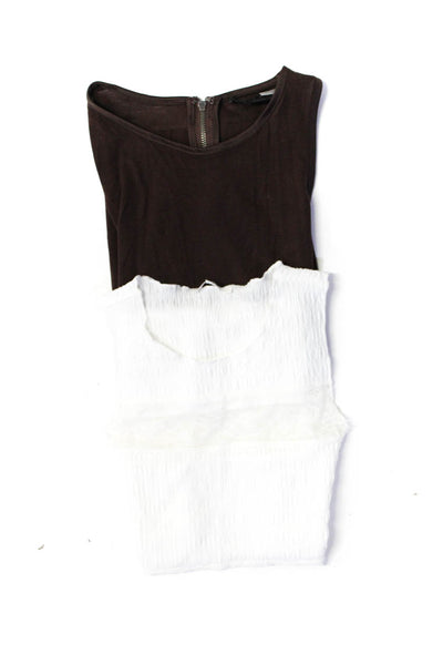 Alice + Olivia Tularosa Womens Ribbed Lace Trim Tank Tops Brown White XS Lot 2
