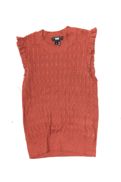 Paige Chelsea 28 Womens Ribbed Ruffle Sheer Tops Brown Red Size 2XS Small Lot 2