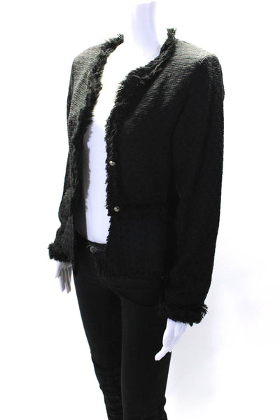 Alexis Womens Black Fringe Detail Textured Long Sleeve Blazer Jacket Size L