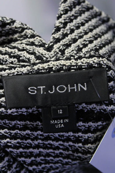 St. John Womens Black Cotton Textured One Button Long Sleeve Blazer Size 12