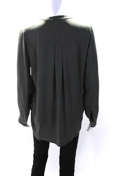 Vince Womens Solid Dark Gray Silk V-Neck Long Sleeve Blouse Top Size 8