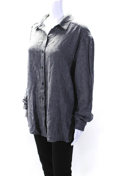 Eileen Fisher Womens Long Sleeve Knit Button Up Shirt Blouse Navy Size Medium