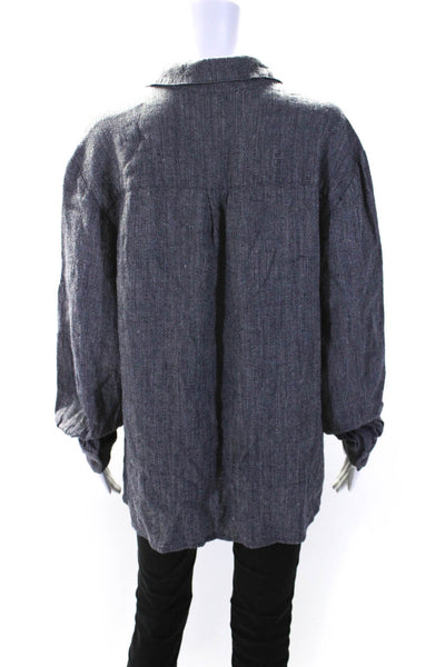 Eileen Fisher Womens Long Sleeve Knit Button Up Shirt Blouse Navy Size Medium
