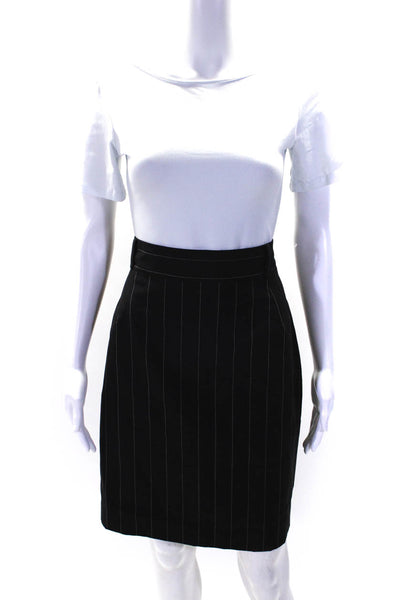 Norma Kamali Womens Striped Print Zipped Back Slit Midi Skirt Black Size M