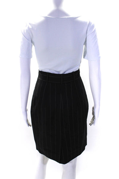 Norma Kamali Womens Striped Print Zipped Back Slit Midi Skirt Black Size M
