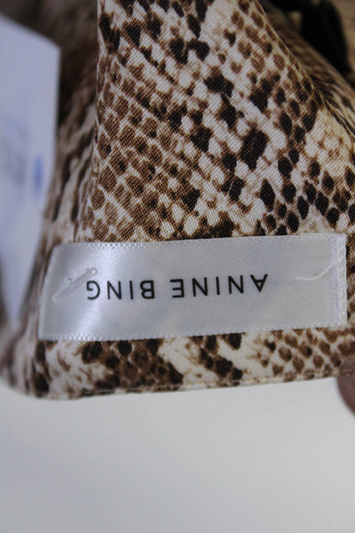 Anine Bing Womens Silk Satin Snakeskin Print V-Neck Tank Top Blouse Beige Size M