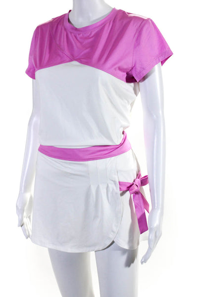 Fila Womens Colorblock Short Sleeve Athletic Pullover Top Skirt Set Pink Size M