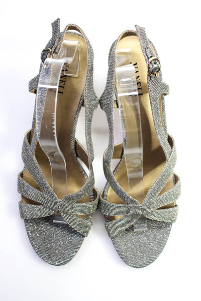 Vaneli Womens Texture Glitter Print Slingback Buckled Spool Heels Silver Size 12