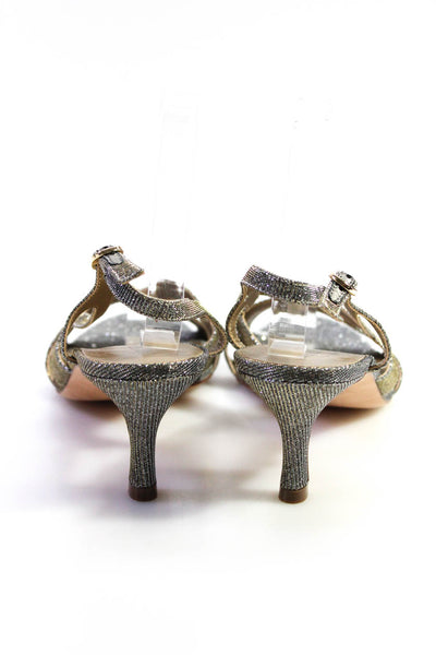 Vaneli Womens Texture Glitter Print Slingback Buckled Spool Heels Silver Size 12